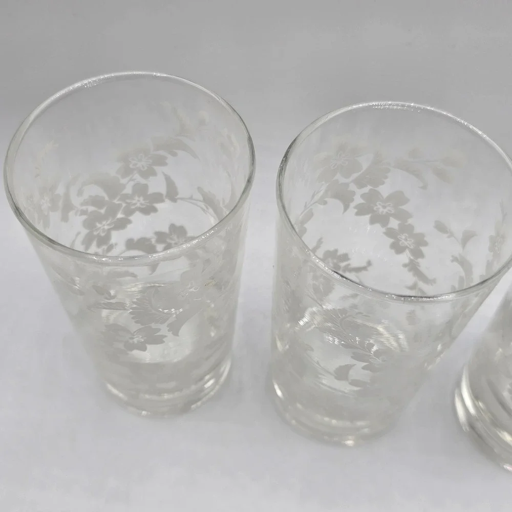 Lot‎ Of 3 Libby White Flower Design Drinking Glasses Tumbler Set